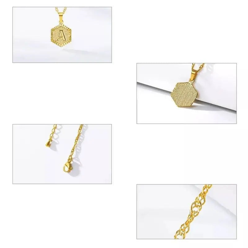Initial 18k Gold Polygon Necklace, Polygon Letter Necklace, Monogram Necklace, Initial Necklace For Women Men Gold Pendant Alphabet Charm JettsJewelers