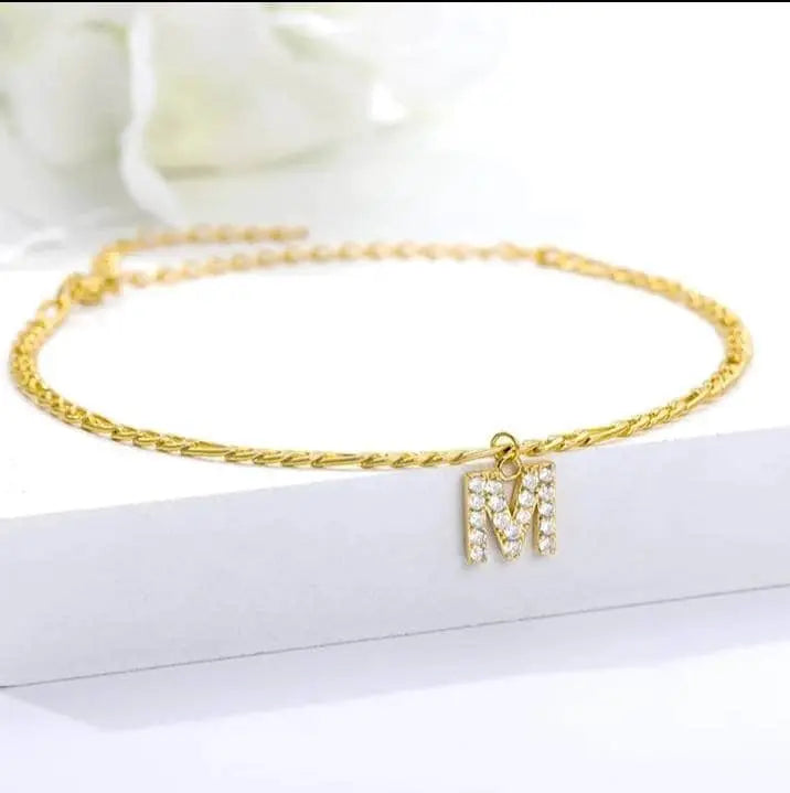 Initial Anklet, Custom Ankle Bracelet, A - Z Crystal Cubic Zirconia Letter Anklet, Leg Gold Chain, Anklebone Beauty, Personalized - JettsJewelers