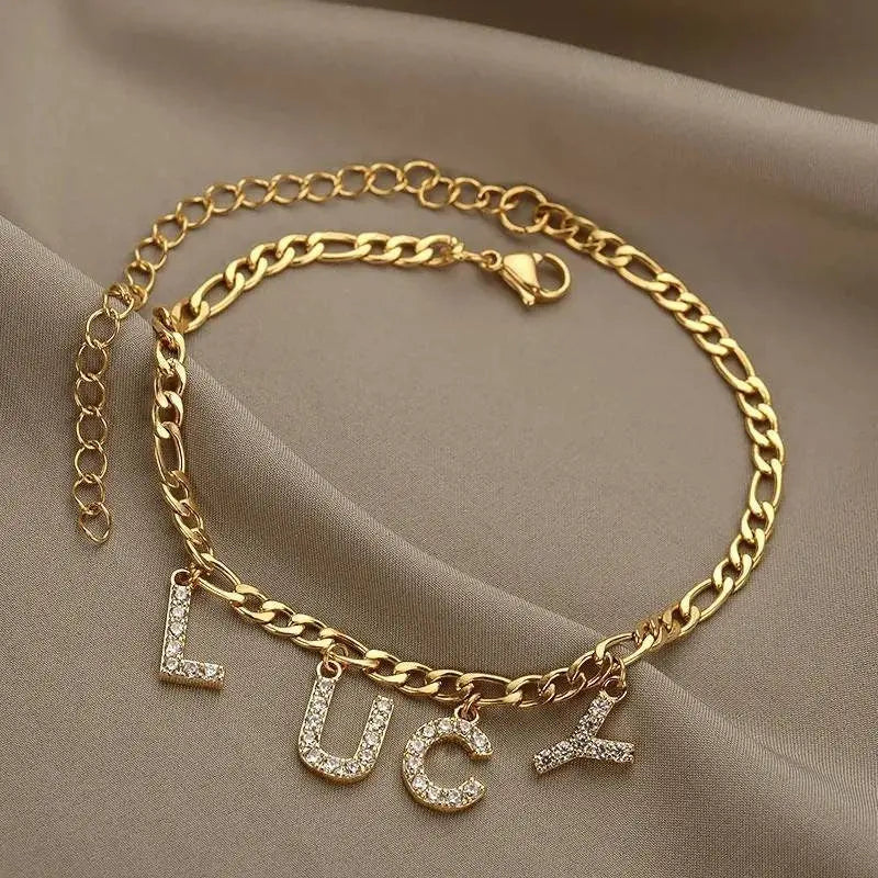 Initial Anklet, Custom Ankle Bracelet, A - Z Crystal Cubic Zirconia Letters Anklet, Leg Gold Chain, Anklebone Beauty, Personalized JettsJewelers