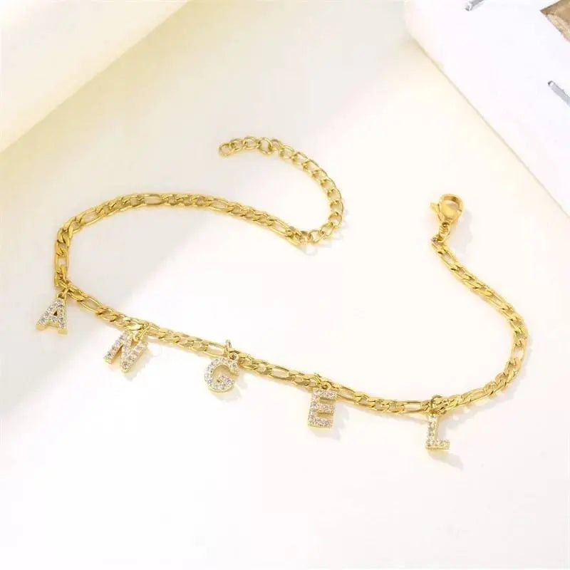Initial Anklet, Custom Ankle Bracelet, A - Z Crystal Cubic Zirconia Letters Anklet, Leg Gold Chain, Anklebone Beauty, Personalized JettsJewelers