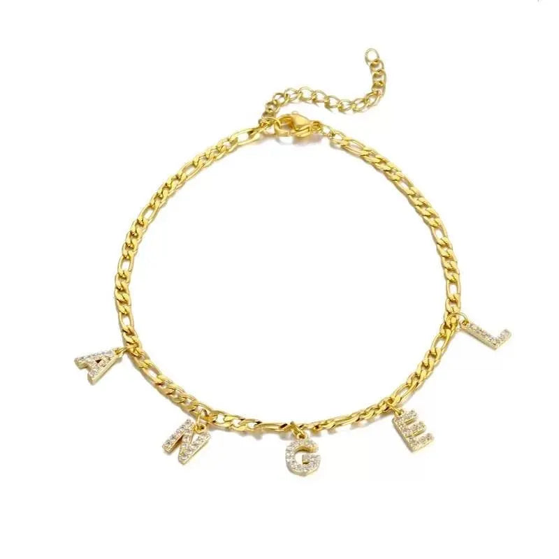 Initial Anklet, Custom Ankle Bracelet, A - Z Crystal Cubic Zirconia Letters Anklet, Leg Gold Chain, Anklebone Beauty, Personalized JettsJewelers