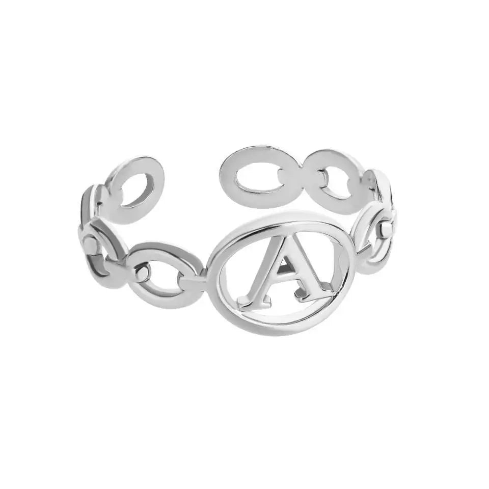 Initial Letter Rings Stainless Steel Gold Adjustable Couple Female Ring Boho Jewelry A-Z - JettsJewelers