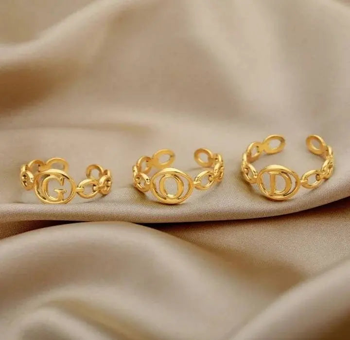 Initial Letter Rings Stainless Steel Gold Adjustable Couple Female Ring Boho Jewelry A-Z JettsJewelers