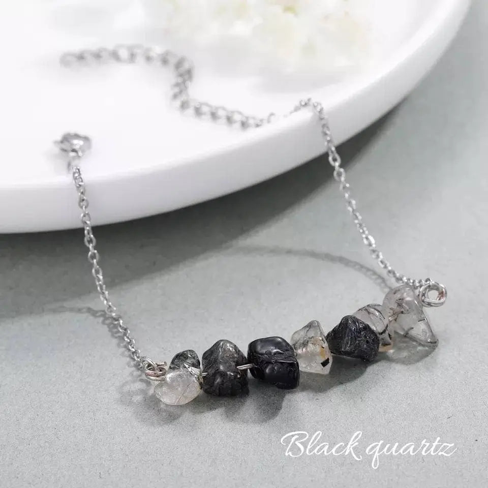 Irregular Chip Black Quartz Gold Silver Bracelet Handmade Spiritual Jewelry Good Luck Spiritual Gift For Women Men's Positive Energy Chakra JettsJewelers