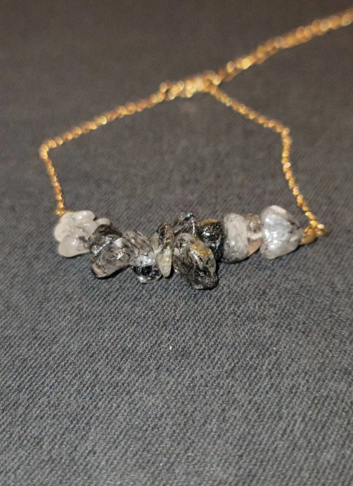 Irregular Chip Black Quartz Gold Silver Bracelet Handmade Spiritual Jewelry Good Luck Spiritual Gift For Women Men's Positive Energy Chakra JettsJewelers