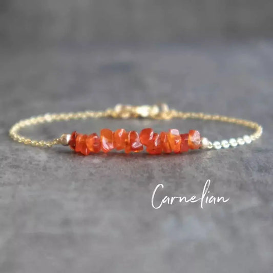 Irregular Chip Carnelian Gold Silver Bracelet Handmade Spiritual Jewelry Good Luck Spiritual Gift For Women Men's Positive Energy Chakra JettsJewelers