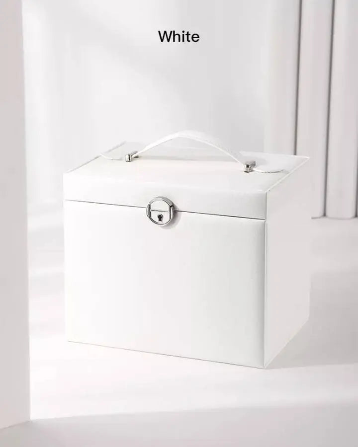 Jewelry Box 5 Layer Organizer Storage Mirror Display case with Lock Leather Large Capacity Portable Set - JettsJewelers