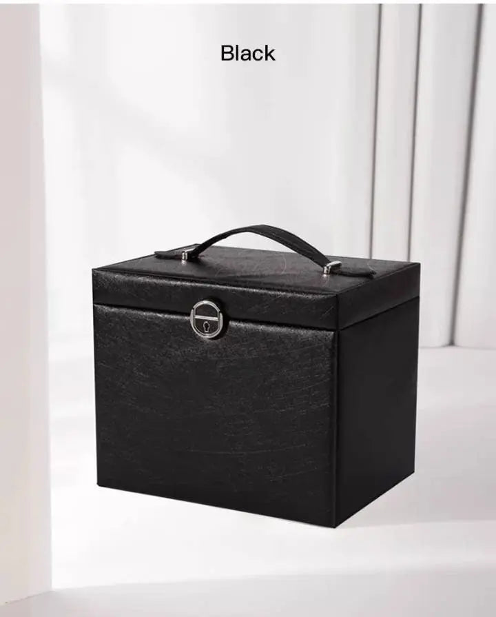 Jewelry Box 5 Layer Organizer Storage Mirror Display case with Lock Leather Large Capacity Portable Set - JettsJewelers