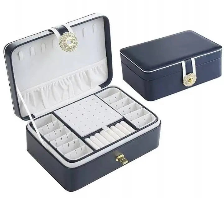 Jewelry Box Girlfriend Wife Ideal Gift, Leather Jewelry Organizer Storage Case with Two Layers Displays - JettsJewelers