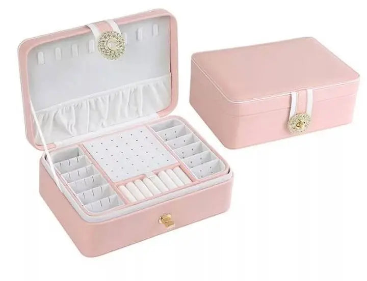 Jewelry Box Girlfriend Wife Ideal Gift, Leather Jewelry Organizer Storage Case with Two Layers Displays - JettsJewelers