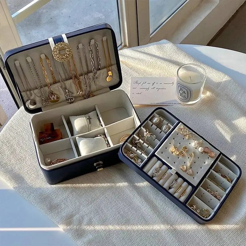Jewelry Box Girlfriend Wife Ideal Gift, Leather Jewelry Organizer Storage Case with Two Layers Displays - JettsJewelers