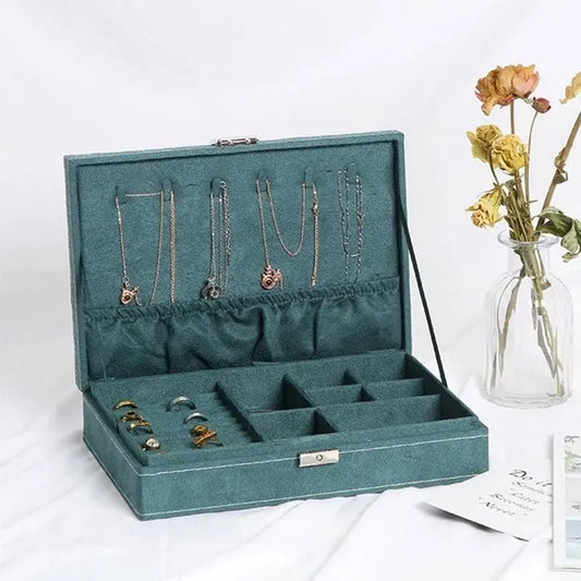 Jewelry Box Green Velvet Jewelry Box for Women Girls Vintage Jewelry Holder Display Storage Case with Lock for Earrings Bracelets - JettsJewelers