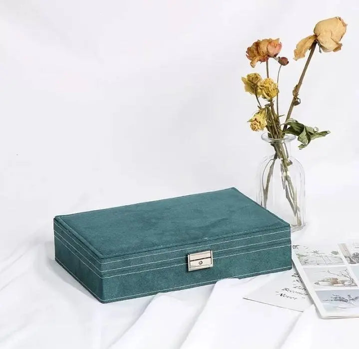 Jewelry Box Green Velvet Jewelry Box for Women Girls Vintage Jewelry Holder Display Storage Case with Lock for Earrings Bracelets - JettsJewelers