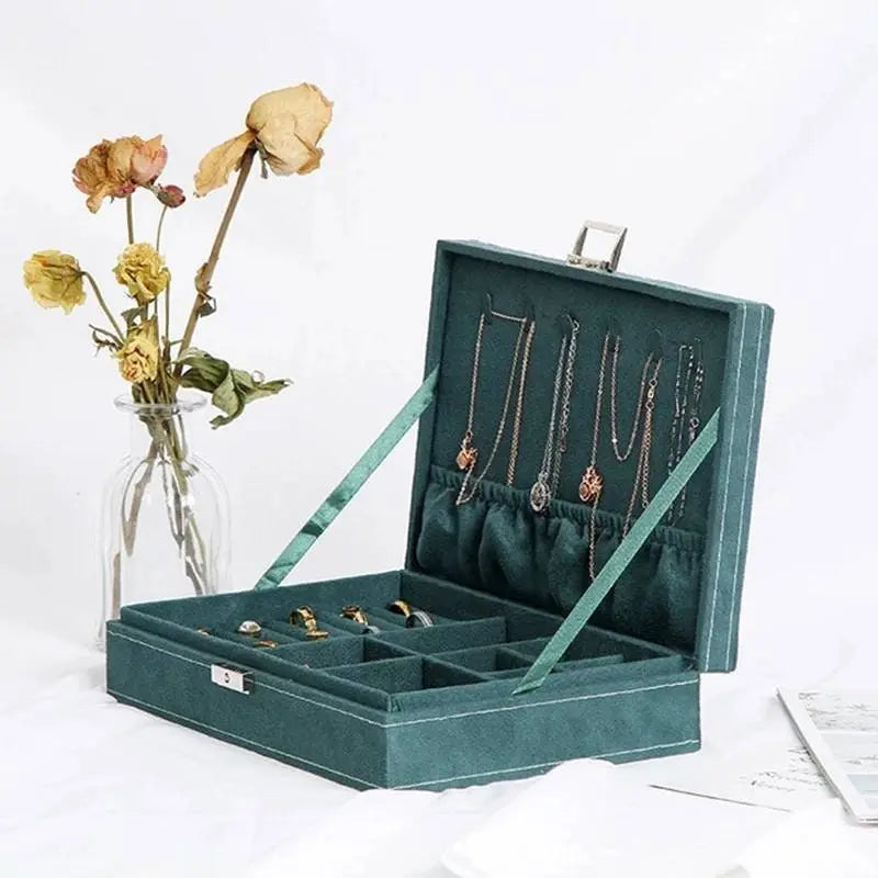 Jewelry Box Green Velvet Jewelry Box for Women Girls Vintage Jewelry Holder Display Storage Case with Lock for Earrings Bracelets - JettsJewelers