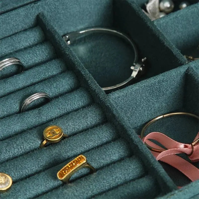 Jewelry Box Green Velvet Jewelry Box for Women Girls Vintage Jewelry Holder Display Storage Case with Lock for Earrings Bracelets - JettsJewelers