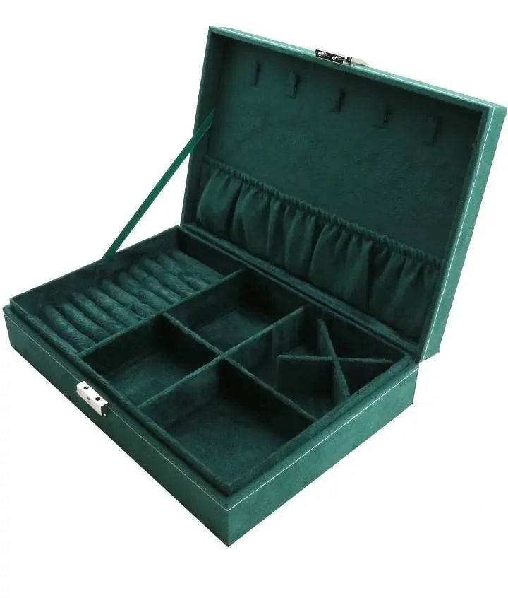 Jewelry Box Green Velvet Jewelry Box for Women Girls Vintage Jewelry Holder Display Storage Case with Lock for Earrings Bracelets - JettsJewelers