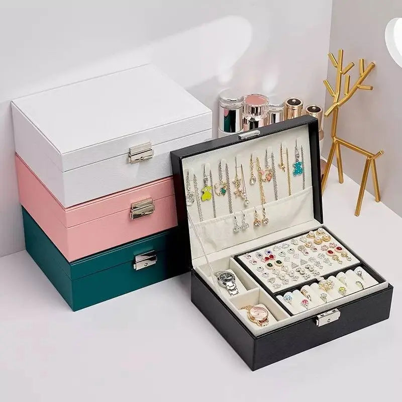 Jewelry Box Organizer with Lock & Travel Jewelry Case, Lift-out Earrings/Rings Tray, Adjustable Compartments for Jewelry Watches, Necklaces - JettsJewelers