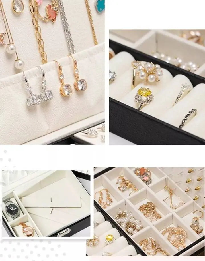 Jewelry Box Organizer with Lock & Travel Jewelry Case, Lift-out Earrings/Rings Tray, Adjustable Compartments for Jewelry Watches, Necklaces - JettsJewelers