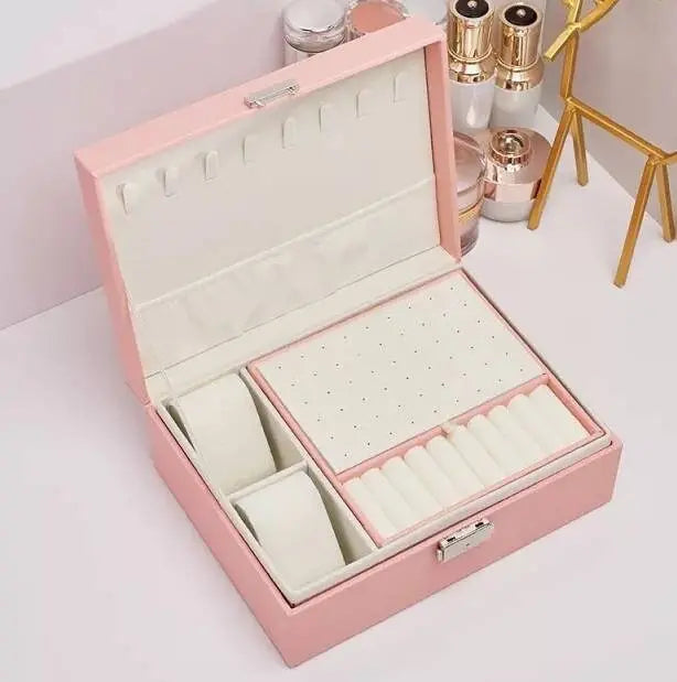 Jewelry Box Organizer with Lock & Travel Jewelry Case, Lift-out Earrings/Rings Tray, Adjustable Compartments for Jewelry Watches, Necklaces - JettsJewelers