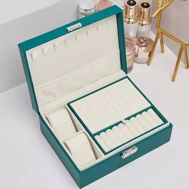 Jewelry Box Organizer with Lock & Travel Jewelry Case, Lift-out Earrings/Rings Tray, Adjustable Compartments for Jewelry Watches, Necklaces - JettsJewelers