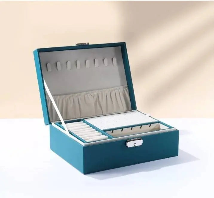 Jewelry Box Women Girl Girlfriend Wife Ideal Gift, Large Leather Jewelry Organizer Storage Case with Two Layers - JettsJewelers