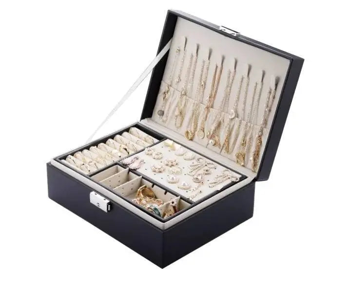 Jewelry Box Women Girls Girlfriend Ideal Gift, Large Leather Jewelry Organizer Storage Case with Two Layers Display - JettsJewelers