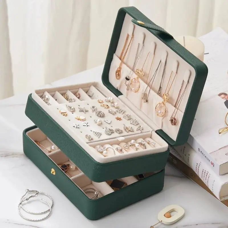 Jewelry Box Women Girls Girlfriend Wife Ideal Gift, Medium PU Leather Jewelry Organizer Storage Case with Two Layers Display - JettsJewelers