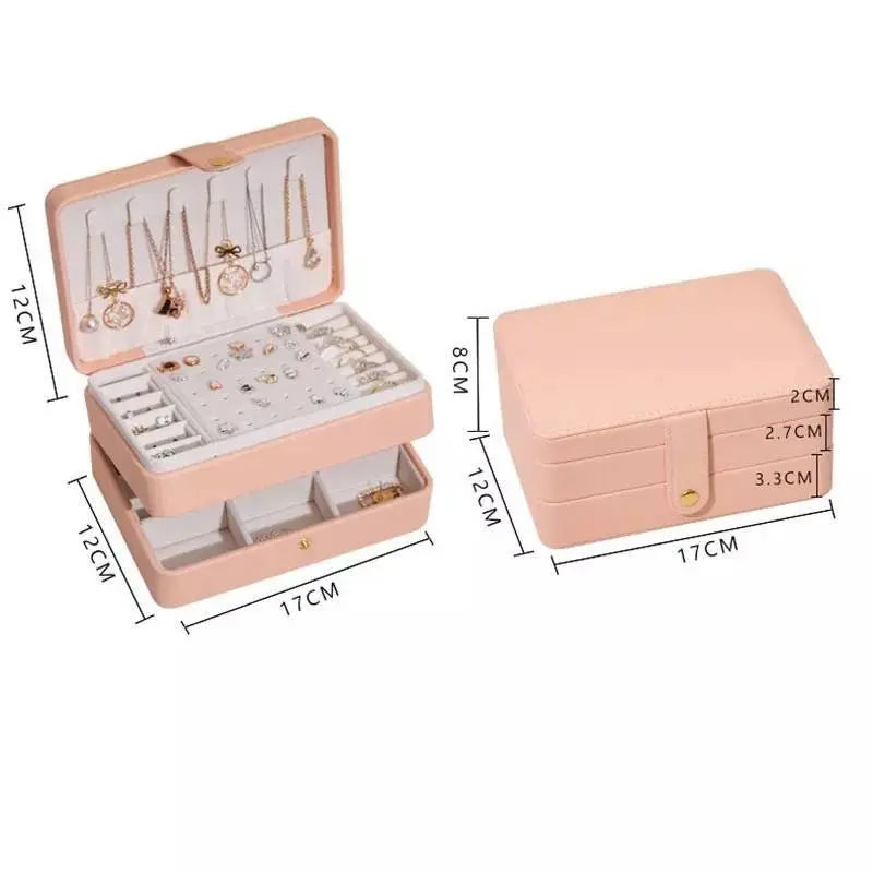 Jewelry Box for Women Girls Girlfriend Wife Great Gift, Medium PU Leather Jewelry Organizer Storage Case with Two Layers Display - JettsJewelers