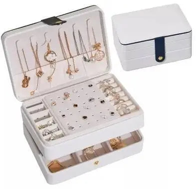 Jewelry Box for Women Girls Girlfriend Wife Great Gift, Medium PU Leather Jewelry Organizer Storage Case with Two Layers Display - JettsJewelers
