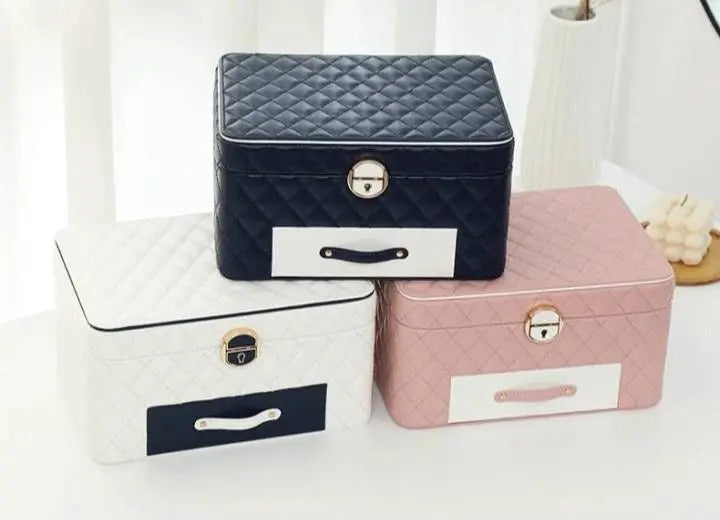 Jewelry Box for Women Girls Girlfriend Wife Ideal Gift, Large PU Leather Jewelry Organizer Storage Case with Three Layers Display Lockable - JettsJewelers