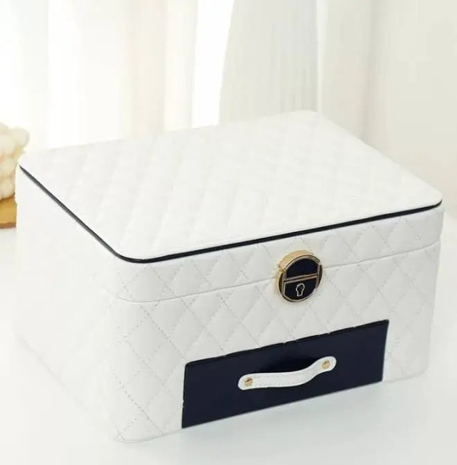 Jewelry Box for Women Girls Girlfriend Wife Ideal Gift, Large PU Leather Jewelry Organizer Storage Case with Three Layers Display Lockable - JettsJewelers