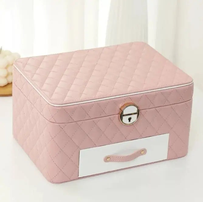 Jewelry Box for Women Girls Girlfriend Wife Ideal Gift, Large PU Leather Jewelry Organizer Storage Case with Three Layers Display Lockable - JettsJewelers