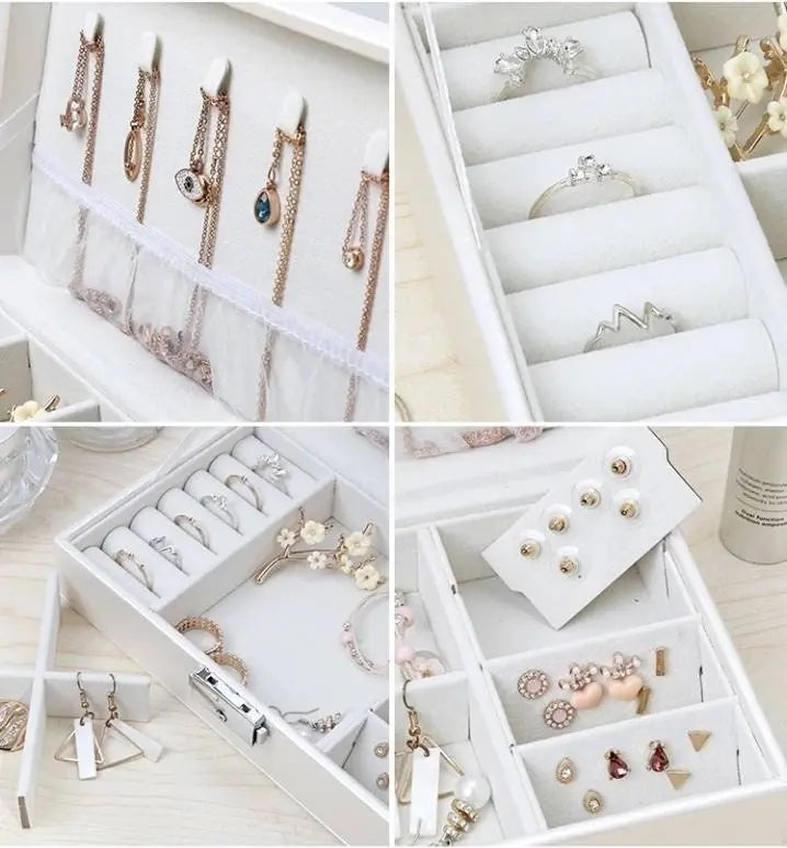 Jewelry Box for Women Girls Girlfriend Wife Ideal Gift, Medium PU Leather Jewelry Organizer Storage Case - JettsJewelers