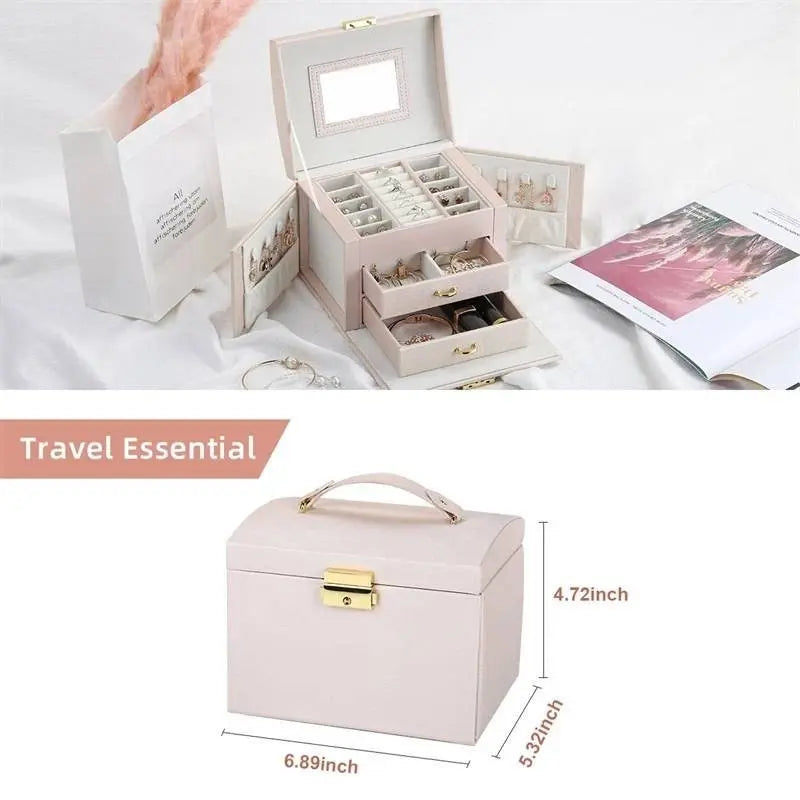 Jewelry Box, Travel Jewelry Case, Compact Jewelry Organizer with 2 Drawers, Mirror, Lockable with Key - JettsJewelers