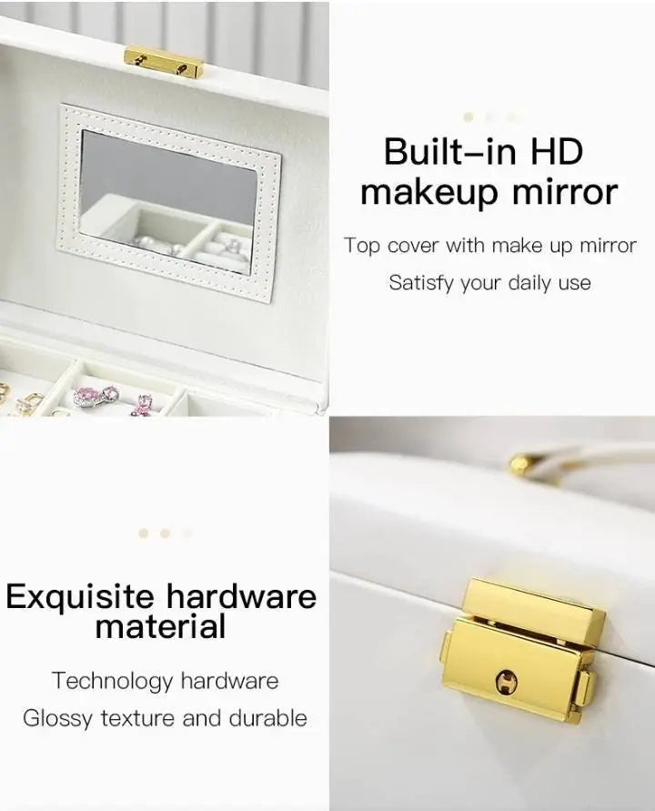 Jewelry Box, Travel Jewelry Case, Compact Jewelry Organizer with 2 Drawers, Mirror, Lockable with Key - JettsJewelers