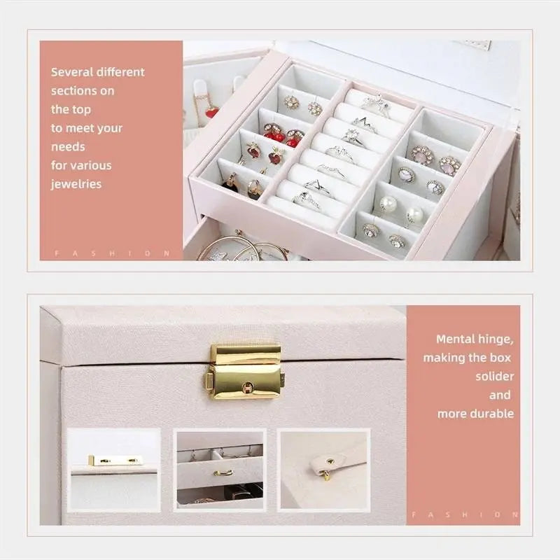 Jewelry Box, Travel Jewelry Case, Compact Jewelry Organizer with 2 Drawers, Mirror, Lockable with Key - JettsJewelers