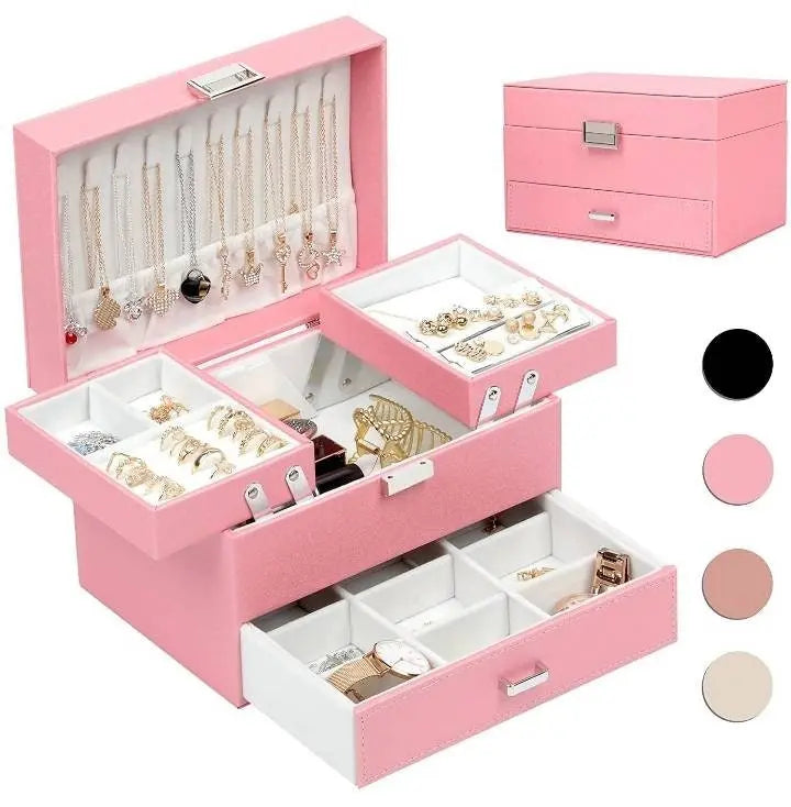 Jewelry Organizer Box 3 Layers Jewelry Organizer for Women Travel Jewelery Case Large Jewelry Organizer Case Portable Earring Case Organizer - JettsJewelers