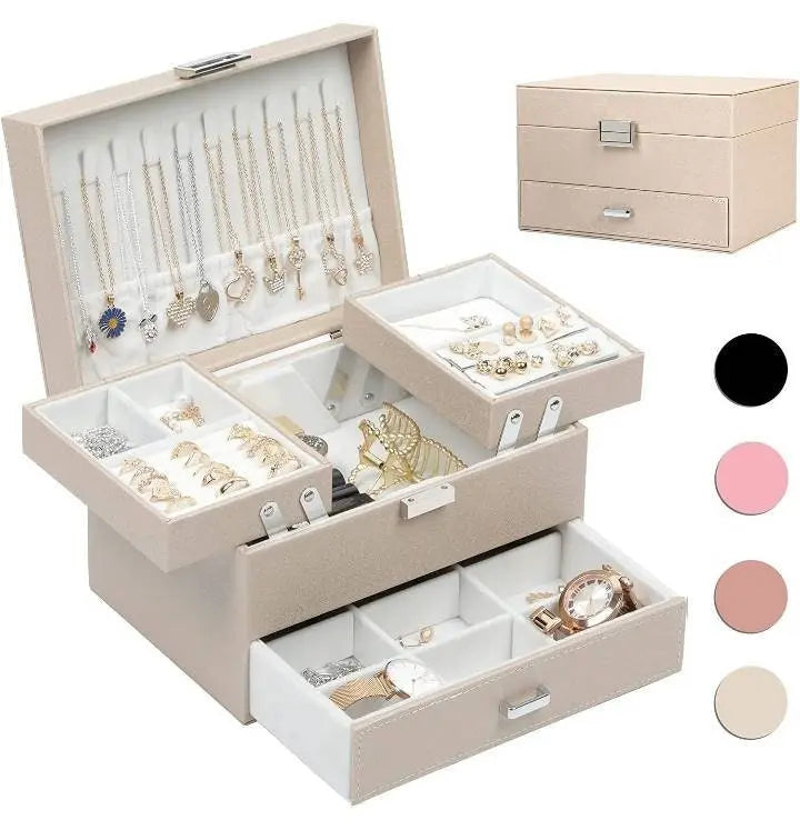 Jewelry Organizer Box 3 Layers Jewelry Organizer for Women Travel Jewelery Case Large Jewelry Organizer Case Portable Earring Case Organizer - JettsJewelers