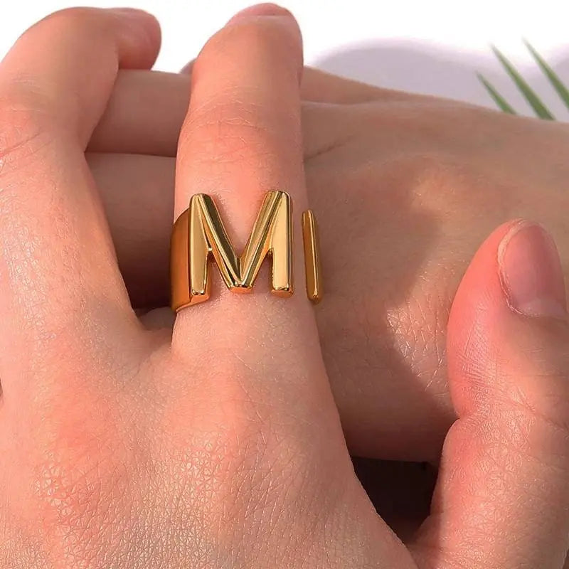 Jewelry Personalized 18k Gold Bold Initial Letter Open Ring Adjustable, Women Statement Rings Party, Womens Signet Ring - JettsJewelers