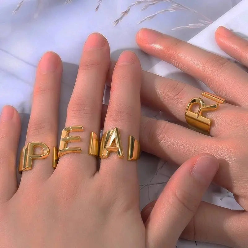 Jewelry Personalized 18k Gold Bold Initial Letter Open Ring Adjustable, Women Statement Rings Party, Womens Signet Ring - JettsJewelers