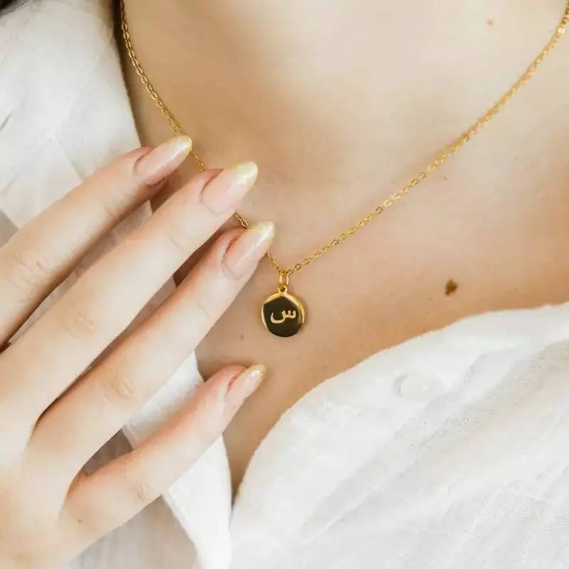 Layered Arabic Letter Necklace Pendant Handmade 18k Gold Plated Dainty Gold Choker - JettsJewelers