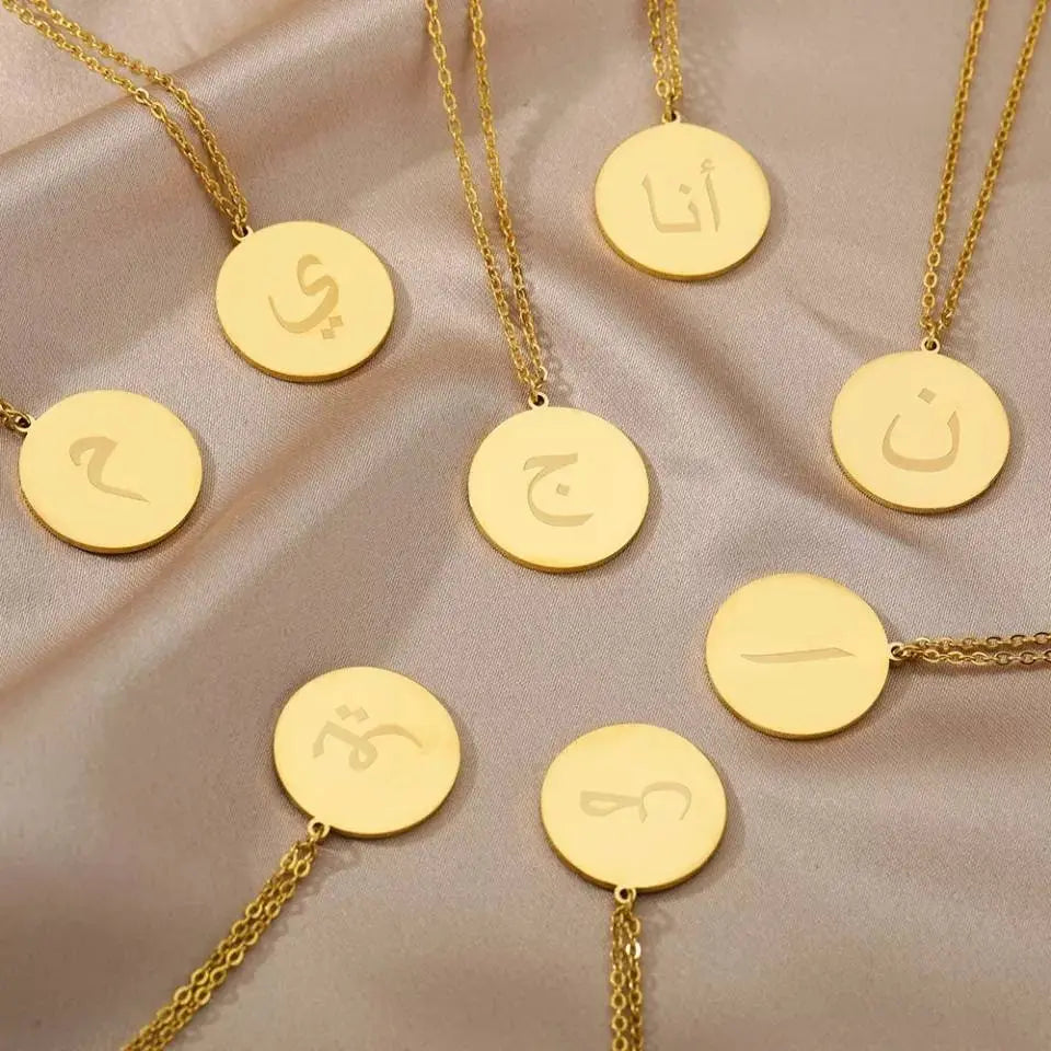 Layered Arabic Letter Necklace Pendant Handmade 18k Gold Plated Dainty Gold Choker - JettsJewelers