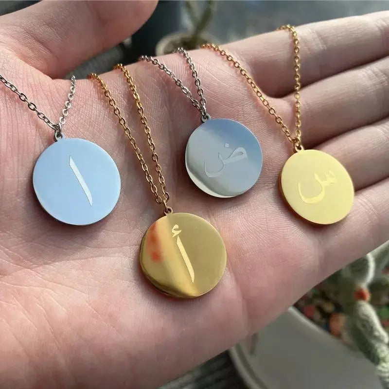 Layered Arabic Letter Necklace Pendant Handmade 18k Gold Plated Dainty Gold Choker - JettsJewelers