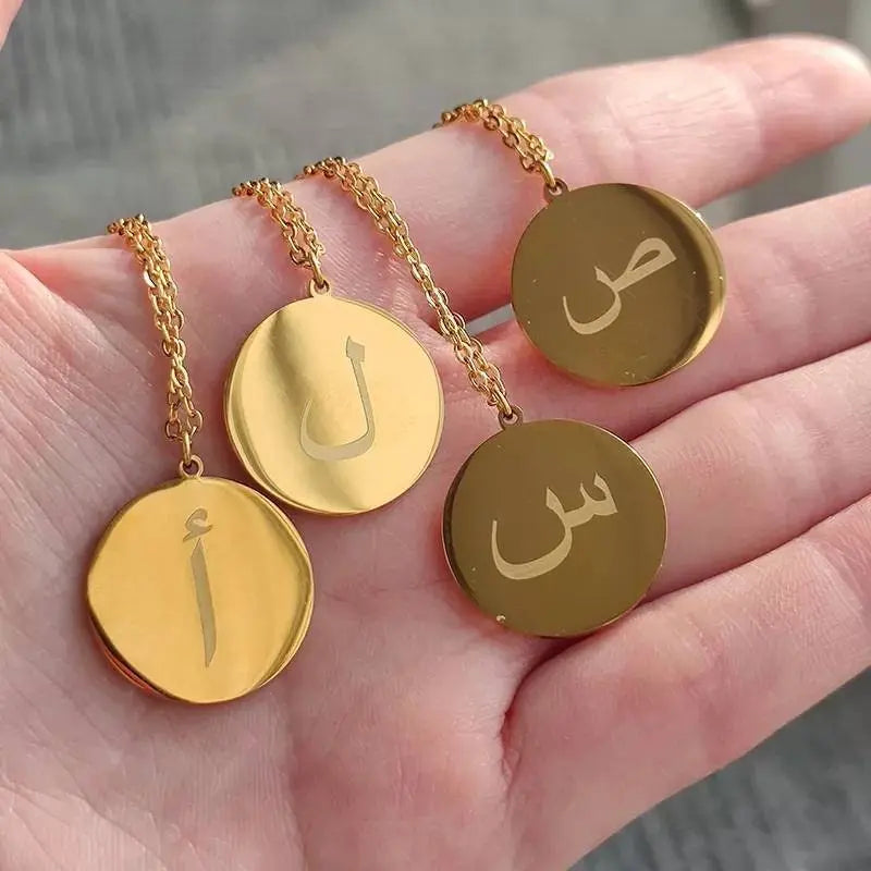 Layered Arabic Letter Necklace Pendant Handmade 18k Gold Plated Dainty Gold Choker - JettsJewelers