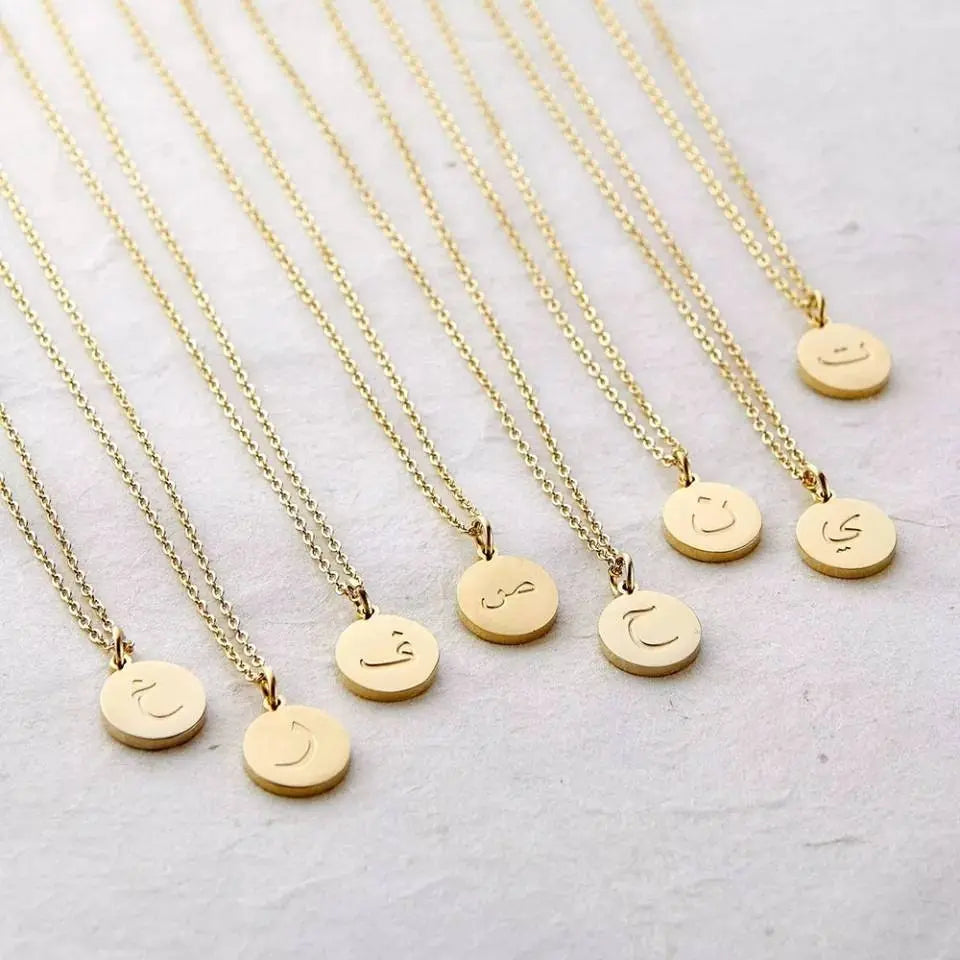 Layered Arabic Letter Necklace Pendant Handmade 18k Gold Plated Dainty Gold Choker - JettsJewelers