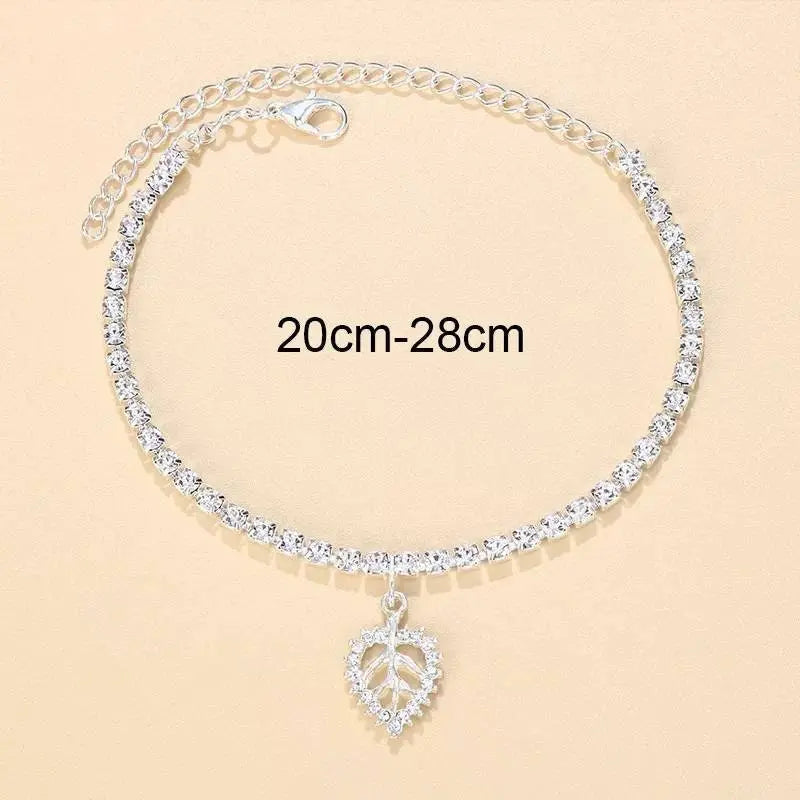 Leaf Rhinestones Anklet Foot Jewelry for Women Beach Barefoot Chain Bracelet On the Leg Accessories Gift - JettsJewelers