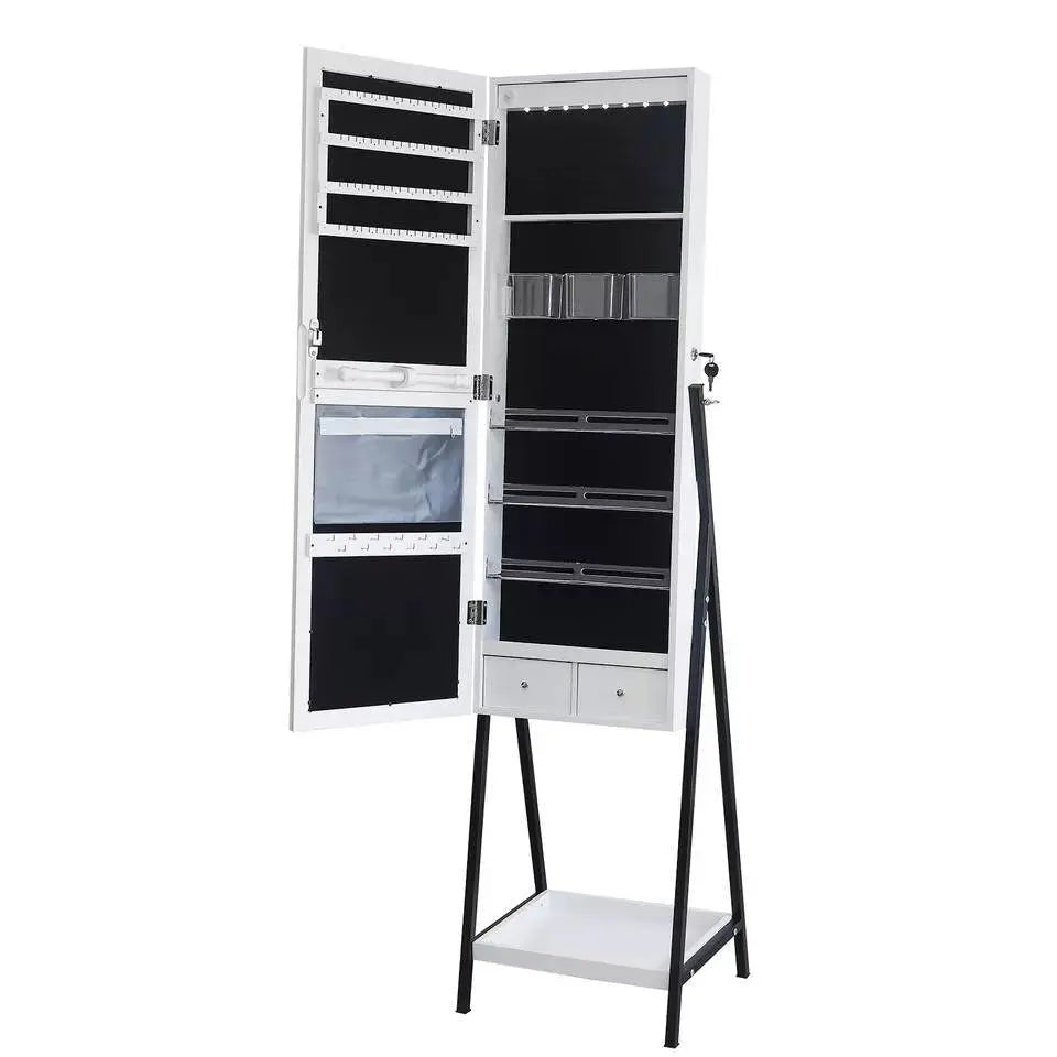 Led Mirror Jewelry Cabinet Armoire,  Mirrored Jewelry Storage, Wood Look with Stable Metal Frame, Easy Assembly, White JettsJewelers