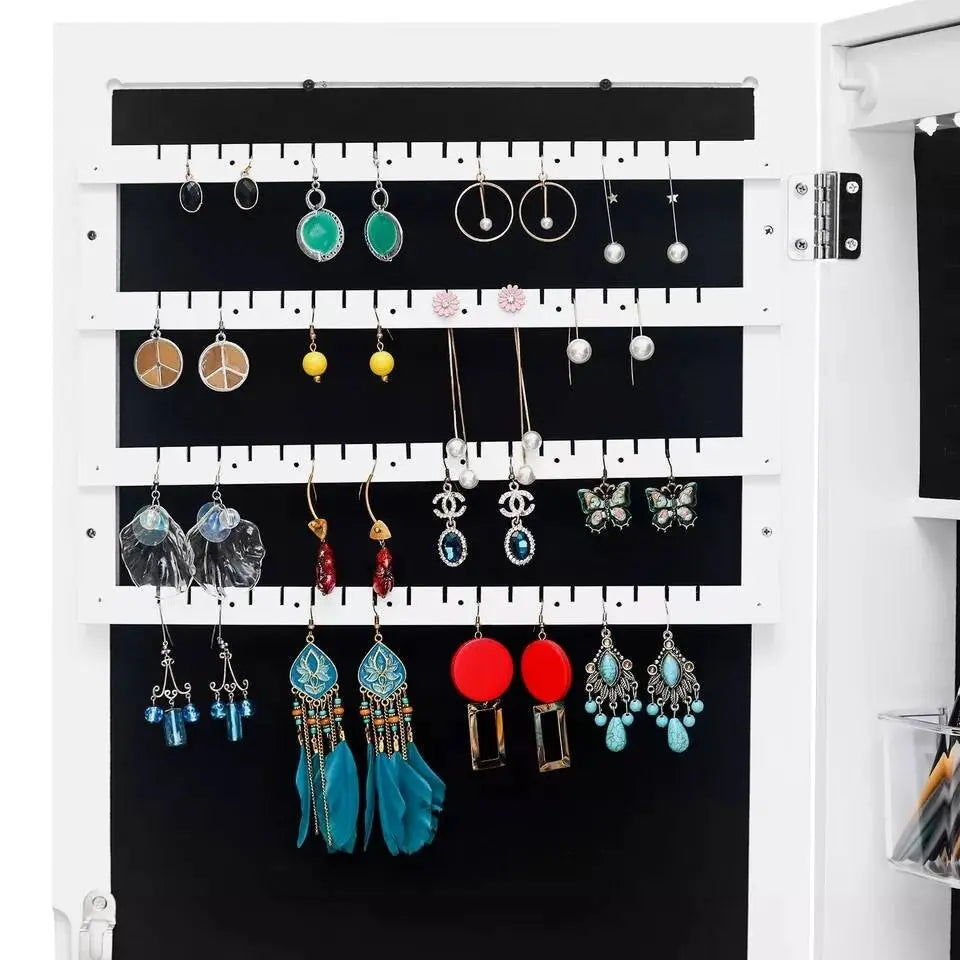 Led Mirror Jewelry Cabinet Armoire,  Mirrored Jewelry Storage, Wood Look with Stable Metal Frame, Easy Assembly, White JettsJewelers