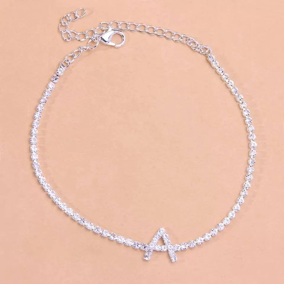 Letter Rhinestones Anklet Foot Jewelry for Women Beach Barefoot Chain Bracelet On the Leg Accessories Gift - JettsJewelers