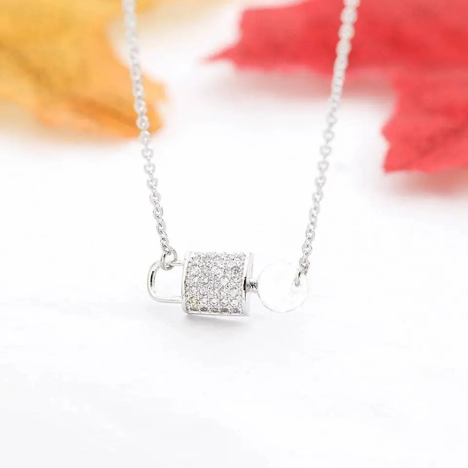 Lock and Key Necklace Key Pendant Sterling Silver Dainty Cubic Zirconia Lock Necklace for Women - JettsJewelers